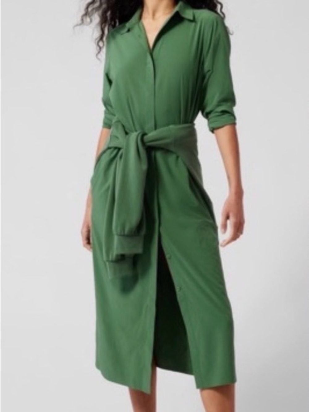 Athleta Urbanite Green Shirt Dress with Waist Tie | Large